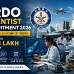 Scientists working in a high-tech DRDO laboratory with defence technology, drones, missiles and digital research systems representing DRDO Scientist Recruitment 2026.