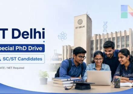 Candidate filling IIT Delhi PhD online application form 2026 on laptop at ecampus iitd ac in portal