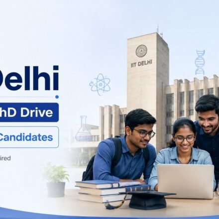 Candidate filling IIT Delhi PhD online application form 2026 on laptop at ecampus iitd ac in portal