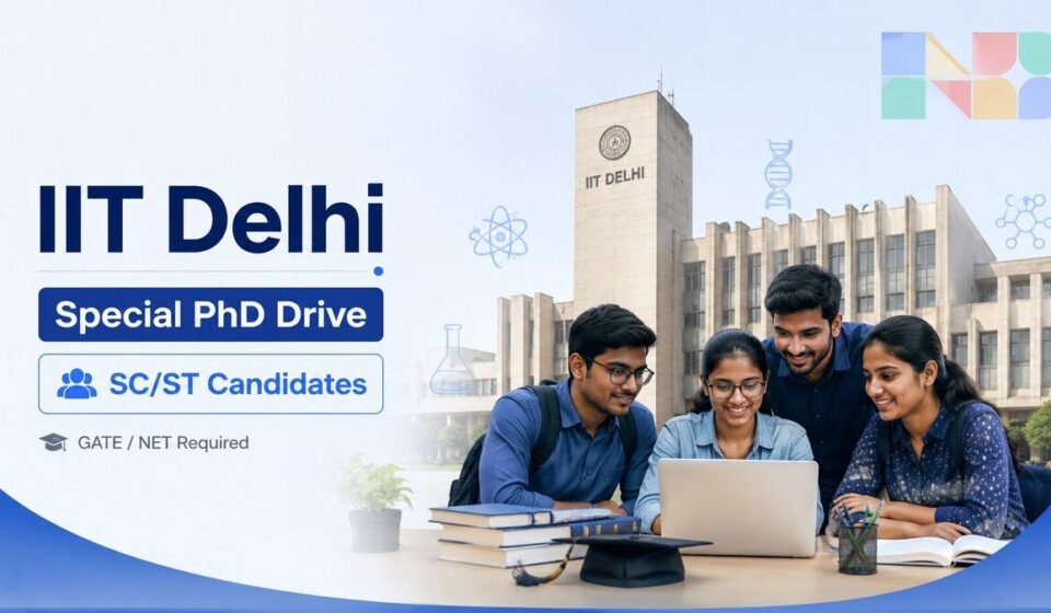 Candidate filling IIT Delhi PhD online application form 2026 on laptop at ecampus iitd ac in portal