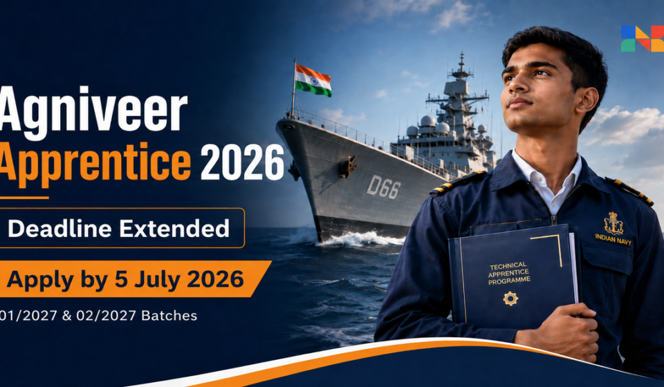 Indian Navy Agniveer Apprentice Recruitment 2026 poster with deadline extended to July 5